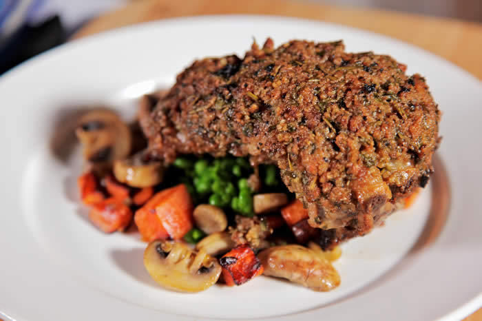 Rack of Lamb with Brown Bread Crust & Crushed Peas