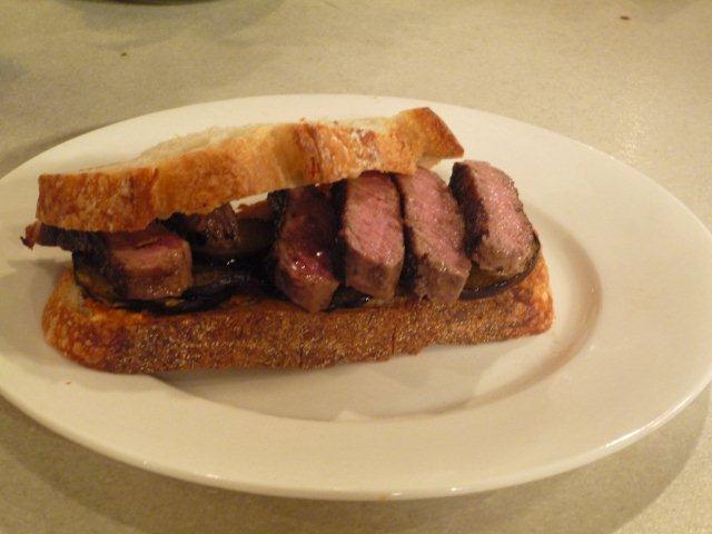Striploin Steak Sourdough Sandwich with Walnut Chilli dip and Eggplant