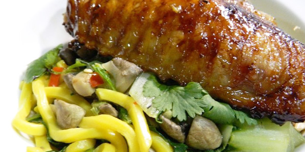Sticky Turkey Wings with Wok tossed Hokkien Noodles and Vegetables