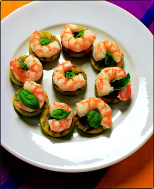 Polenta Canapes with Prawns