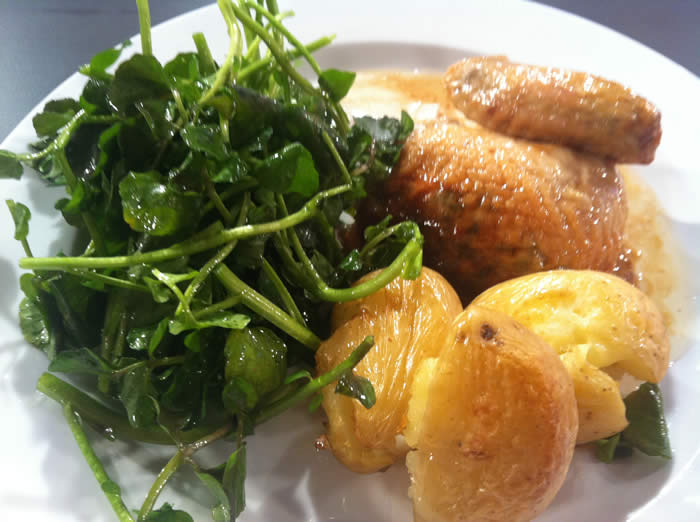 French Bistro Style Chicken with Smashed Potatoes and a Spring Salad
