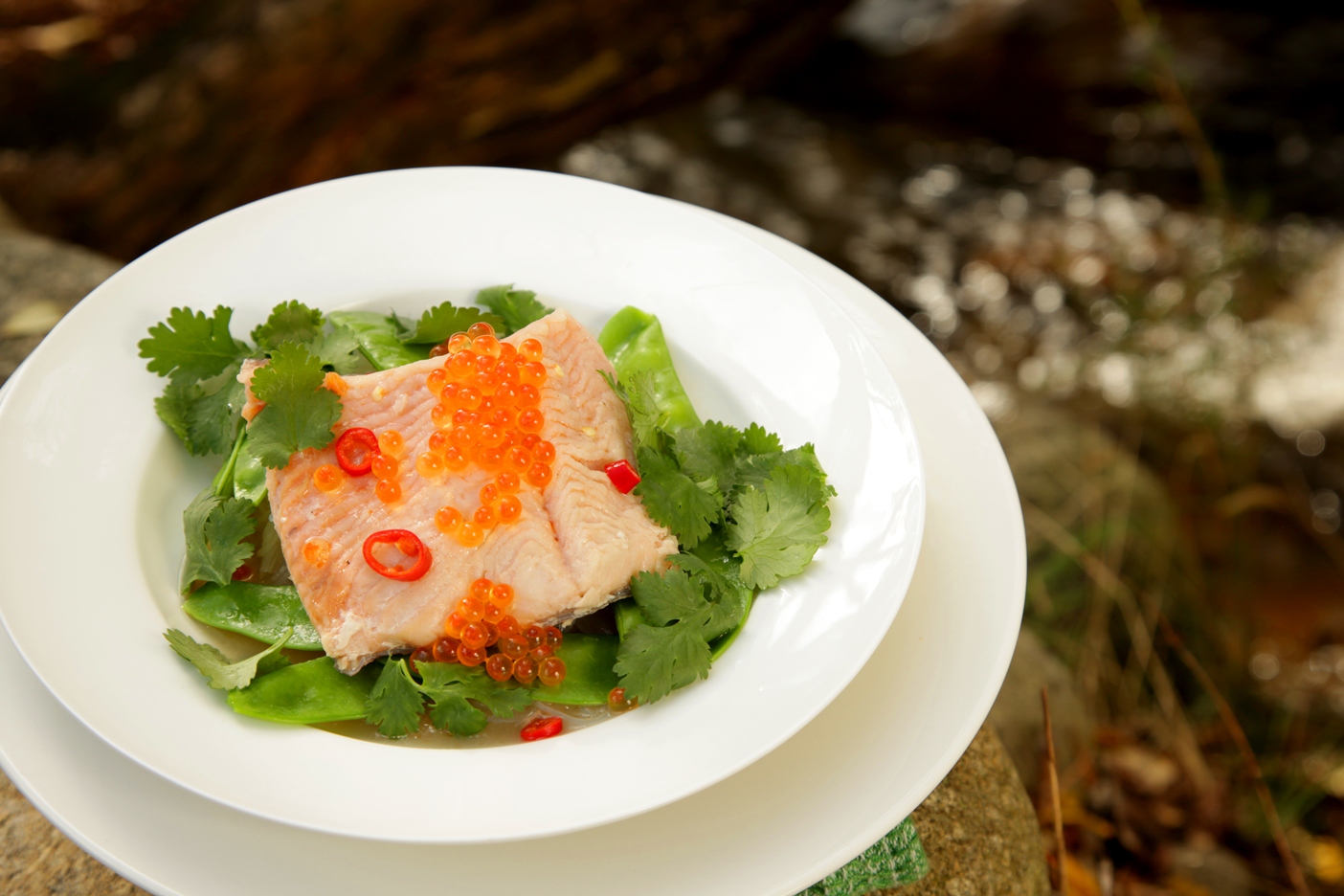 Steamed Brook Trout with Salmon Caviar