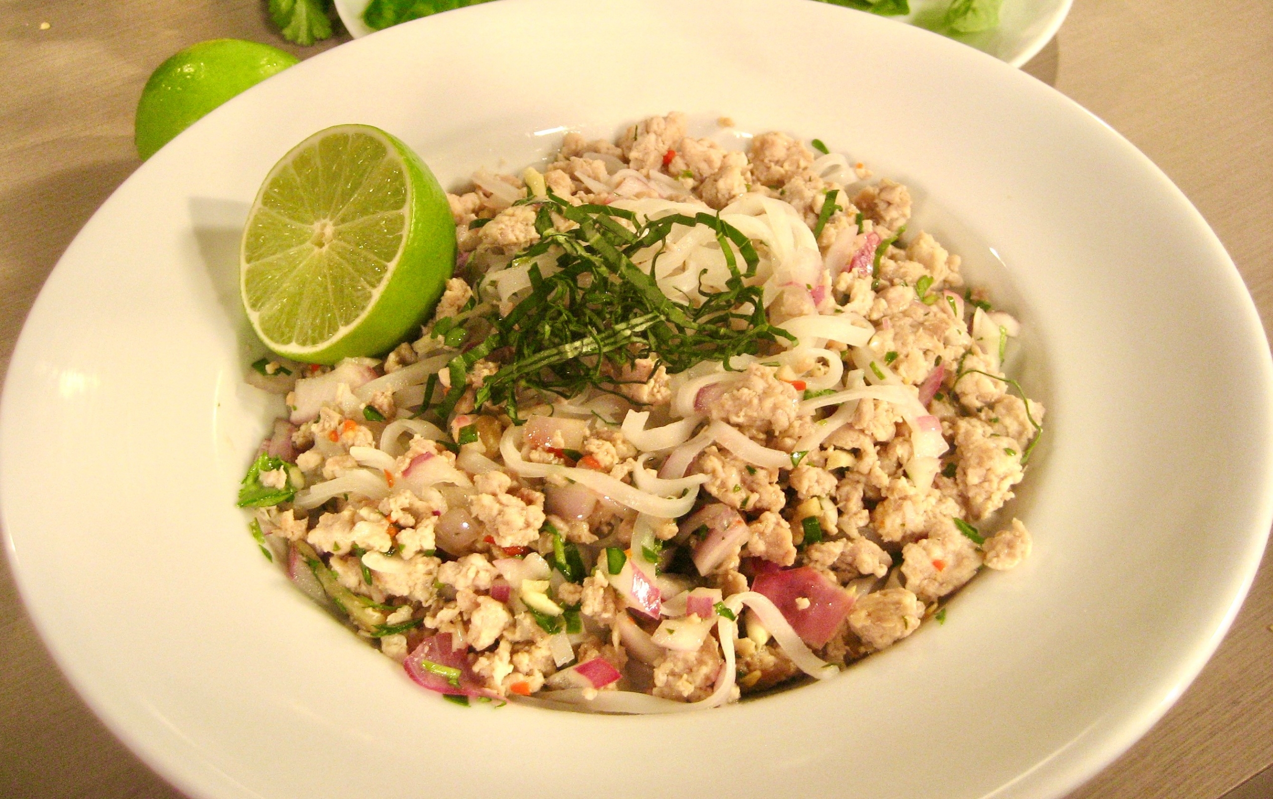 Chicken Larb with Rice Noodles