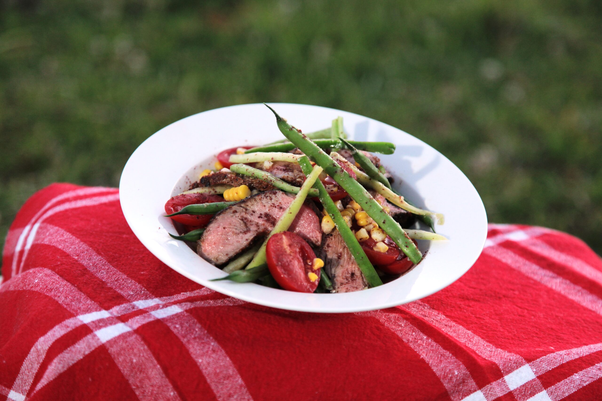 Prime Rib of Beef with Baby Bean, Corn & Sweet Pepper Salad