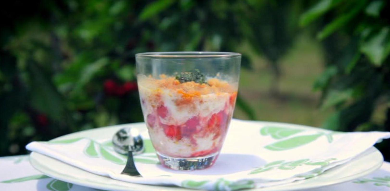 Italian Cherry Parfait with Sweet Basil Puree