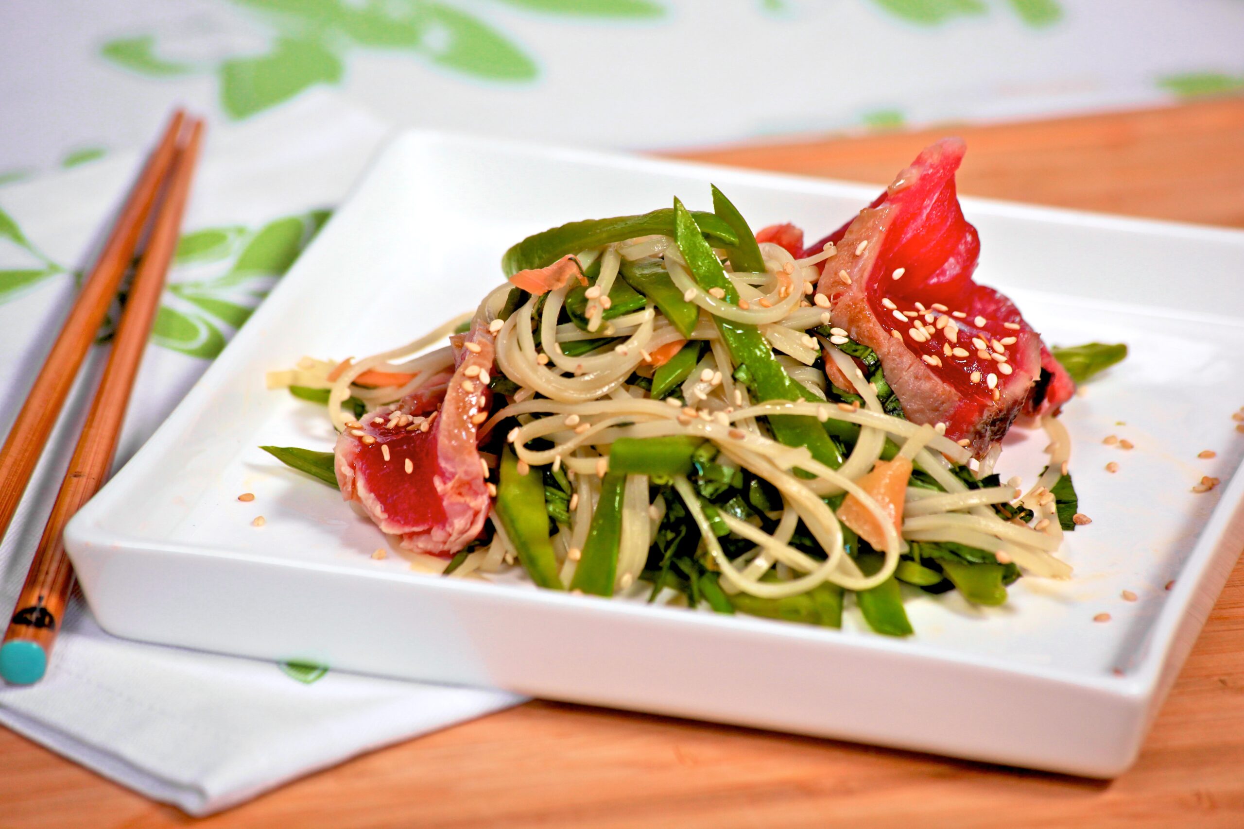 Tuna Tataki with Rice Noodles & Sake Dressing