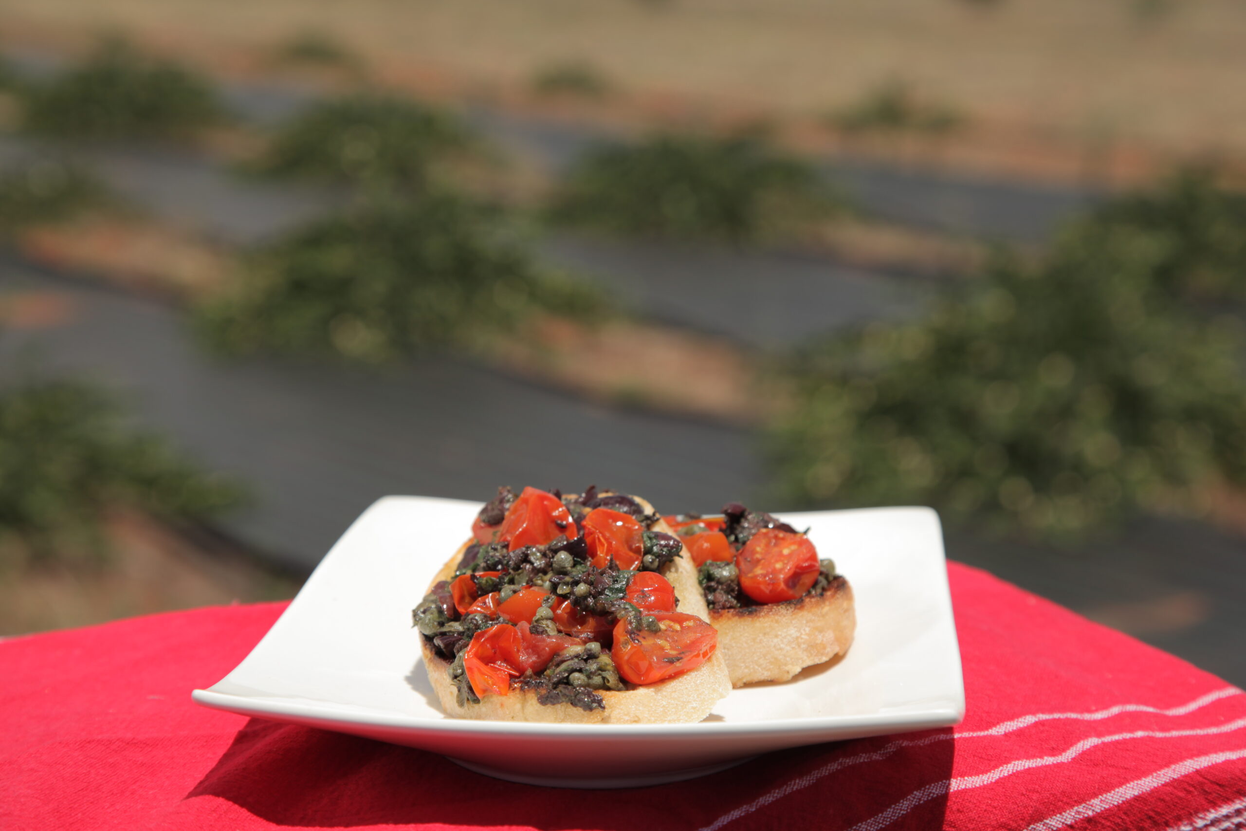 Caper, Olive and Basil Bruschetta