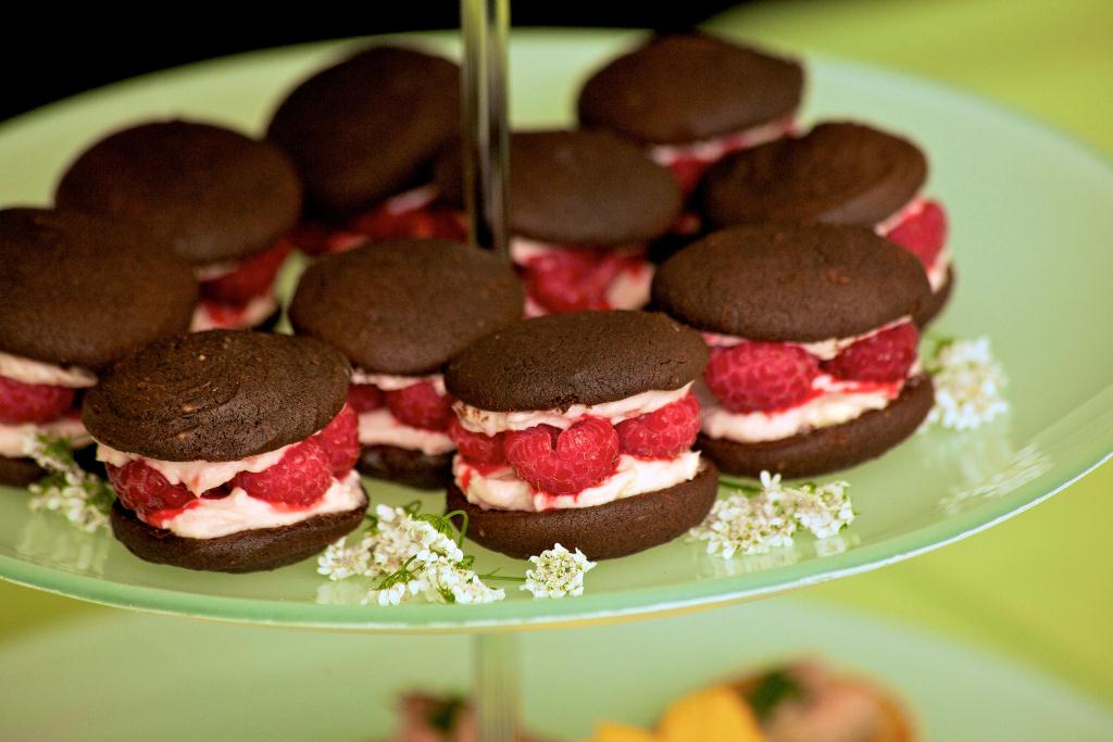 Chocolate Sponge Kisses with Rose and Raspberry filling