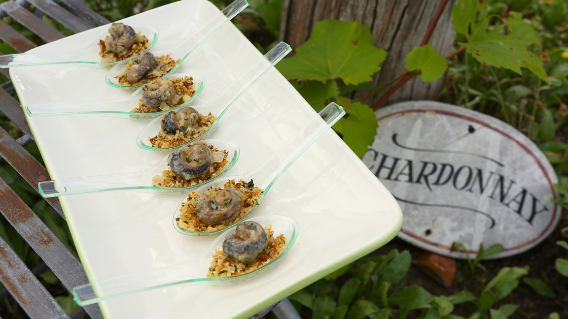 Snails in Herbed Cream Sauce on Garlic Crumbs