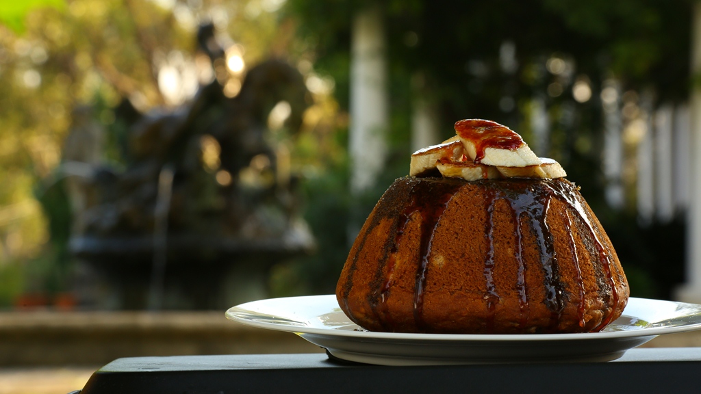 Steamed Banana and Ginger Pudding with Coffee Ginger Glaze and Bruleed