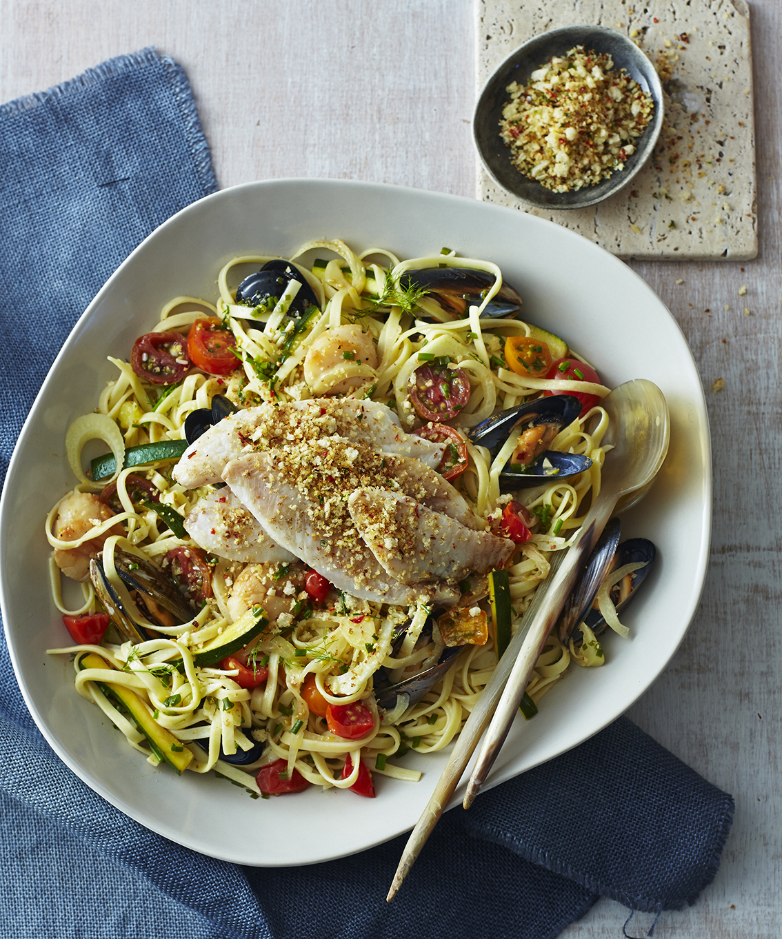 Linguine with Seafood and Garlic Crumbs