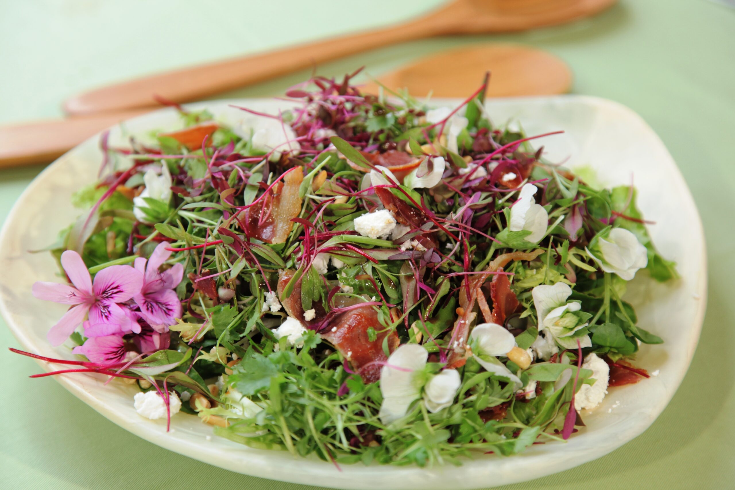 Salad with Pancetta, Goats Cheese and Pomegranate Molasses Dressing