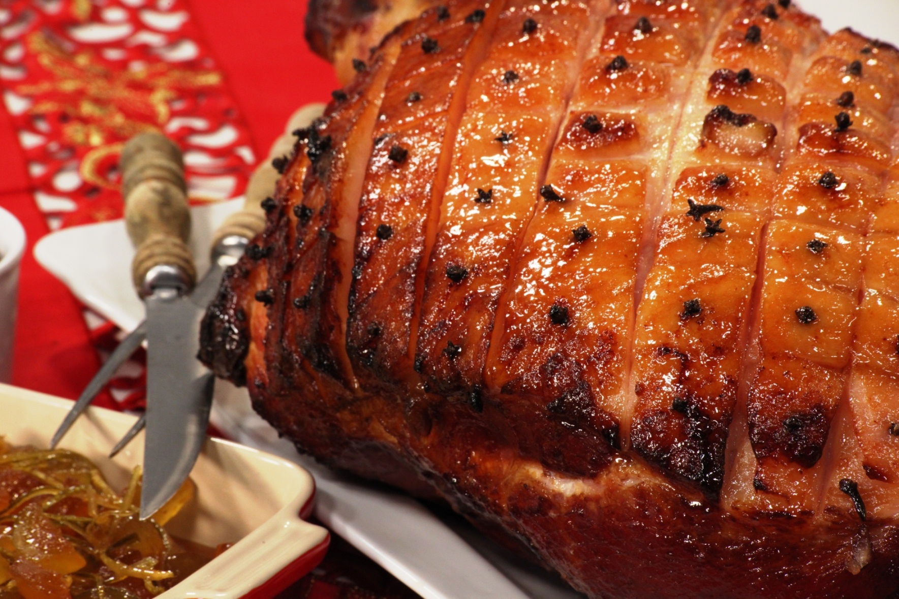 Honey Glazed Ham with Mustard Fruits & Cranberry Relish
