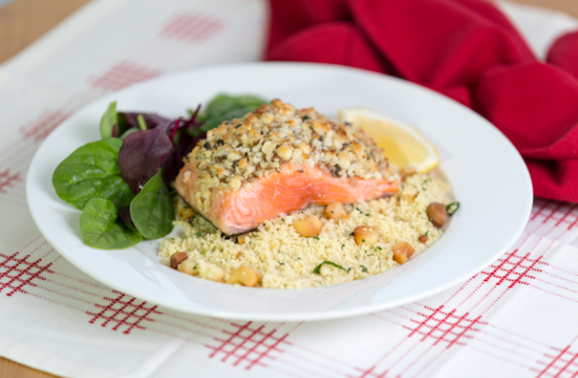 Macadamia Crusted Salmon with Macadamia Couscous