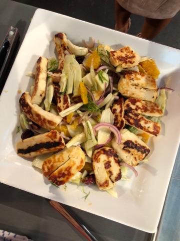 Haloumi with fennel, orange and kalamata olives salad