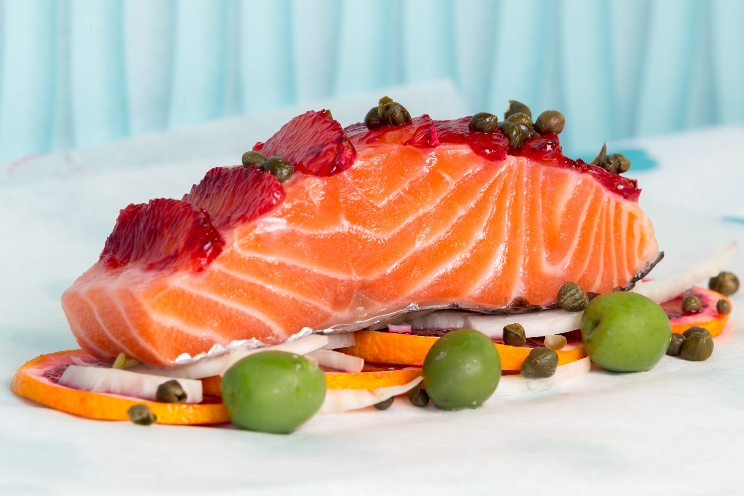 Salmon & Blood Orange in Cartoccio & Smashed Potatoes