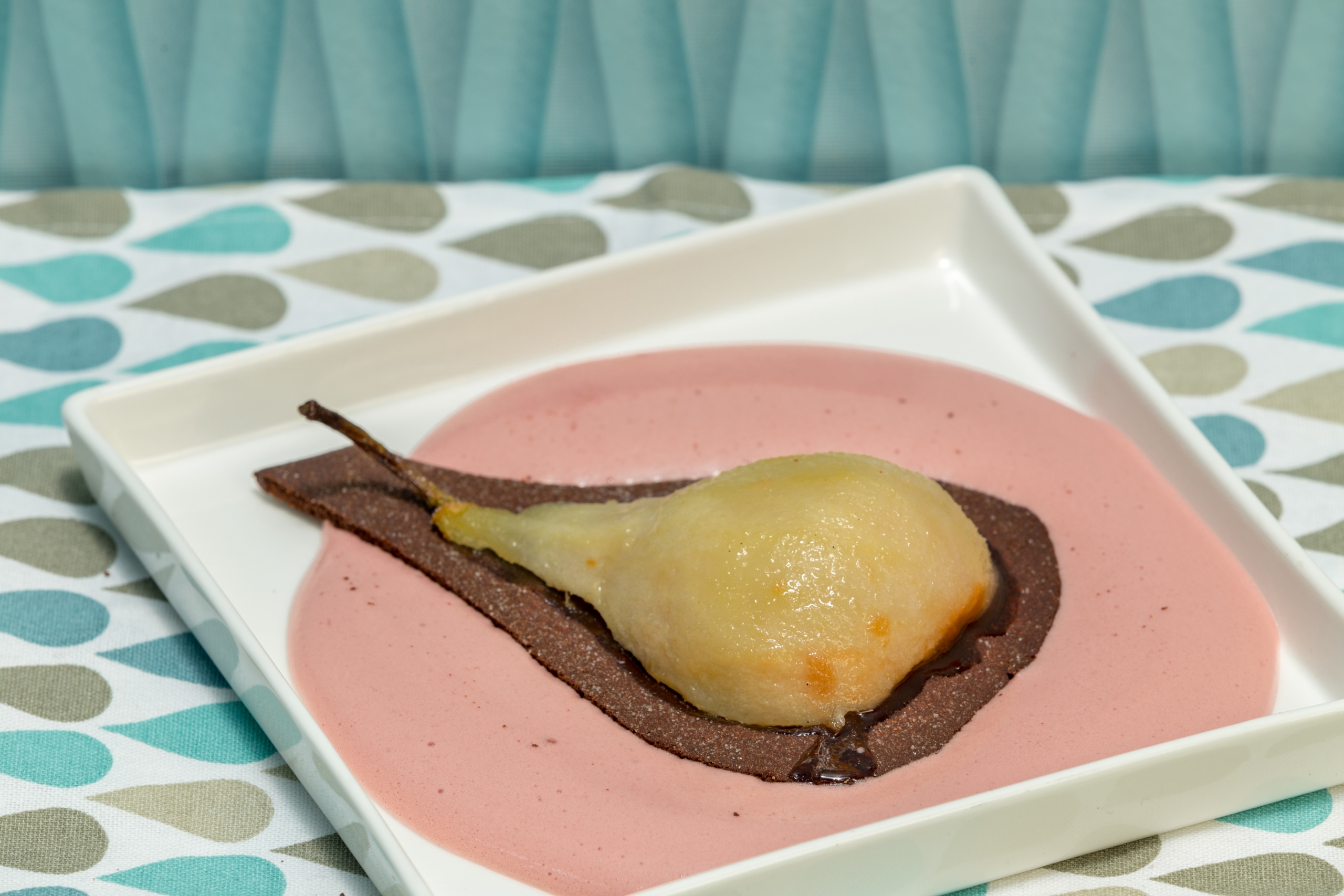 Chocolate Pear Tarts with Sparkling Shiraz Sabayon