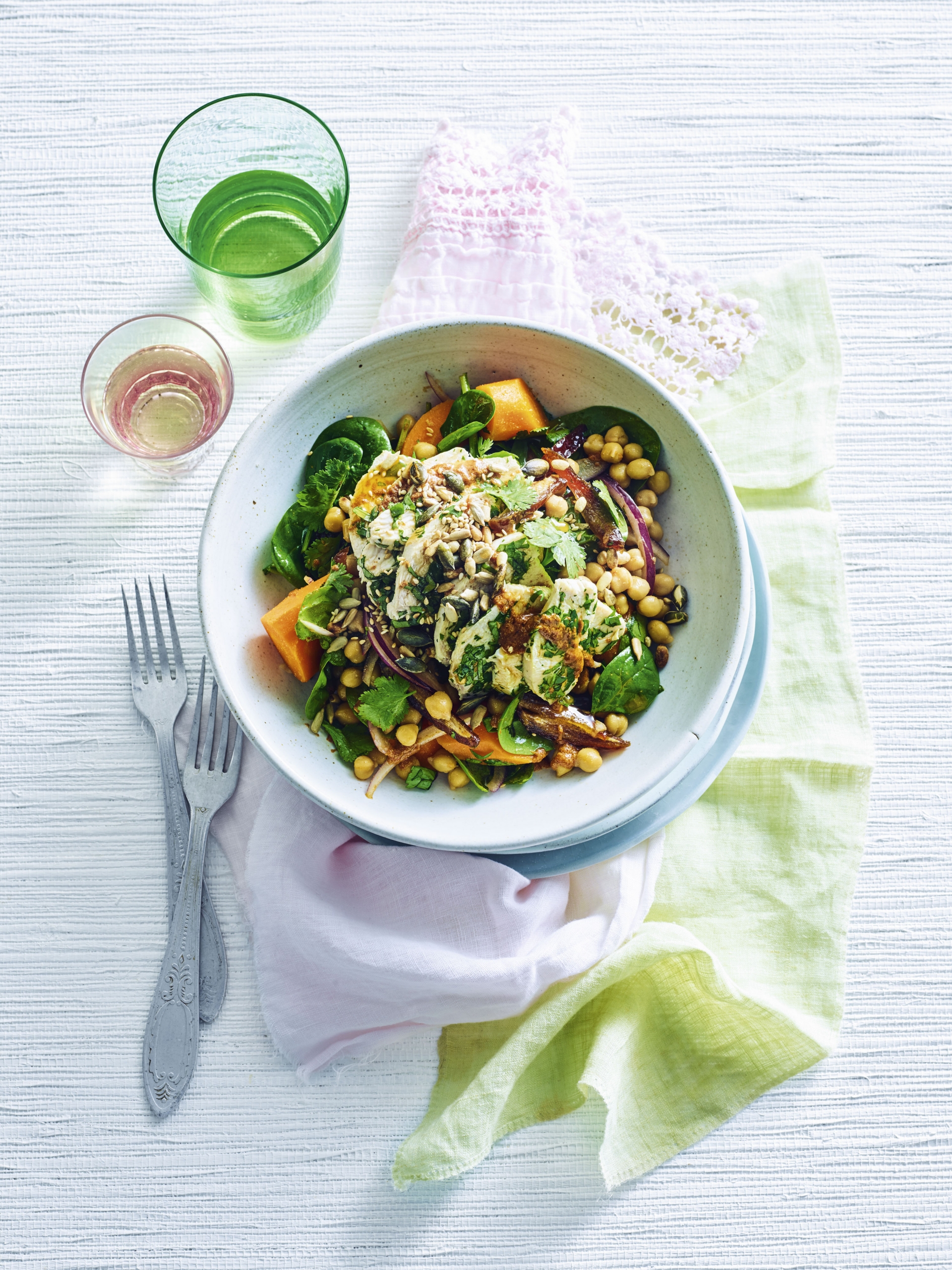 Moroccan Chicken, Chickpea, Carrot & Spinach Salad