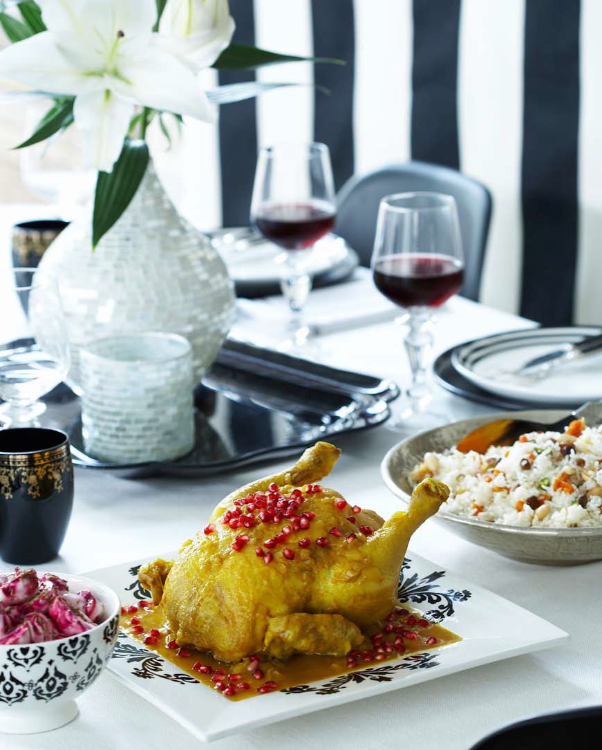 Chicken with Walnut and Pomegranate Stuffing and Jewel Rice