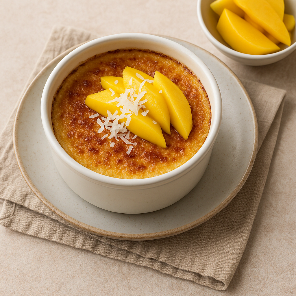 Baked Coconut Custard  with Mango