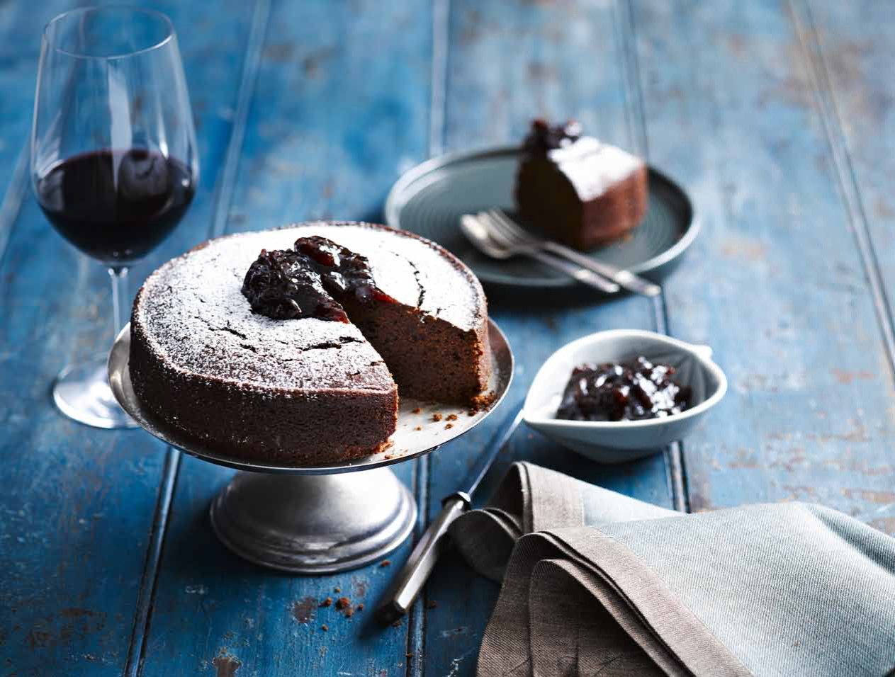Simple Chocolate Sour Cream Cake with Coffee Spiced Dates