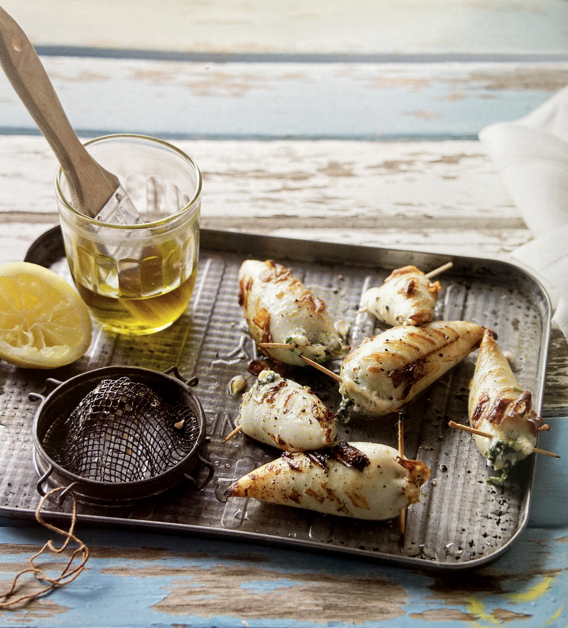 Barbecued Squid with Spinach and Feta