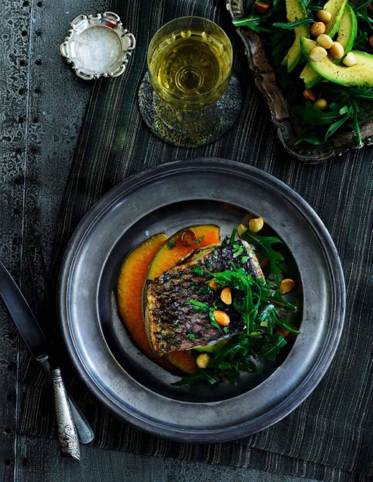 Barramundi with Lemon Myrtle & Honey Ginger Pumpkin Lyndey Milan